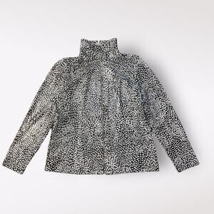 Misook Vintage Y2K Black White Spotted Shiny Zip Closure Jacket Size S